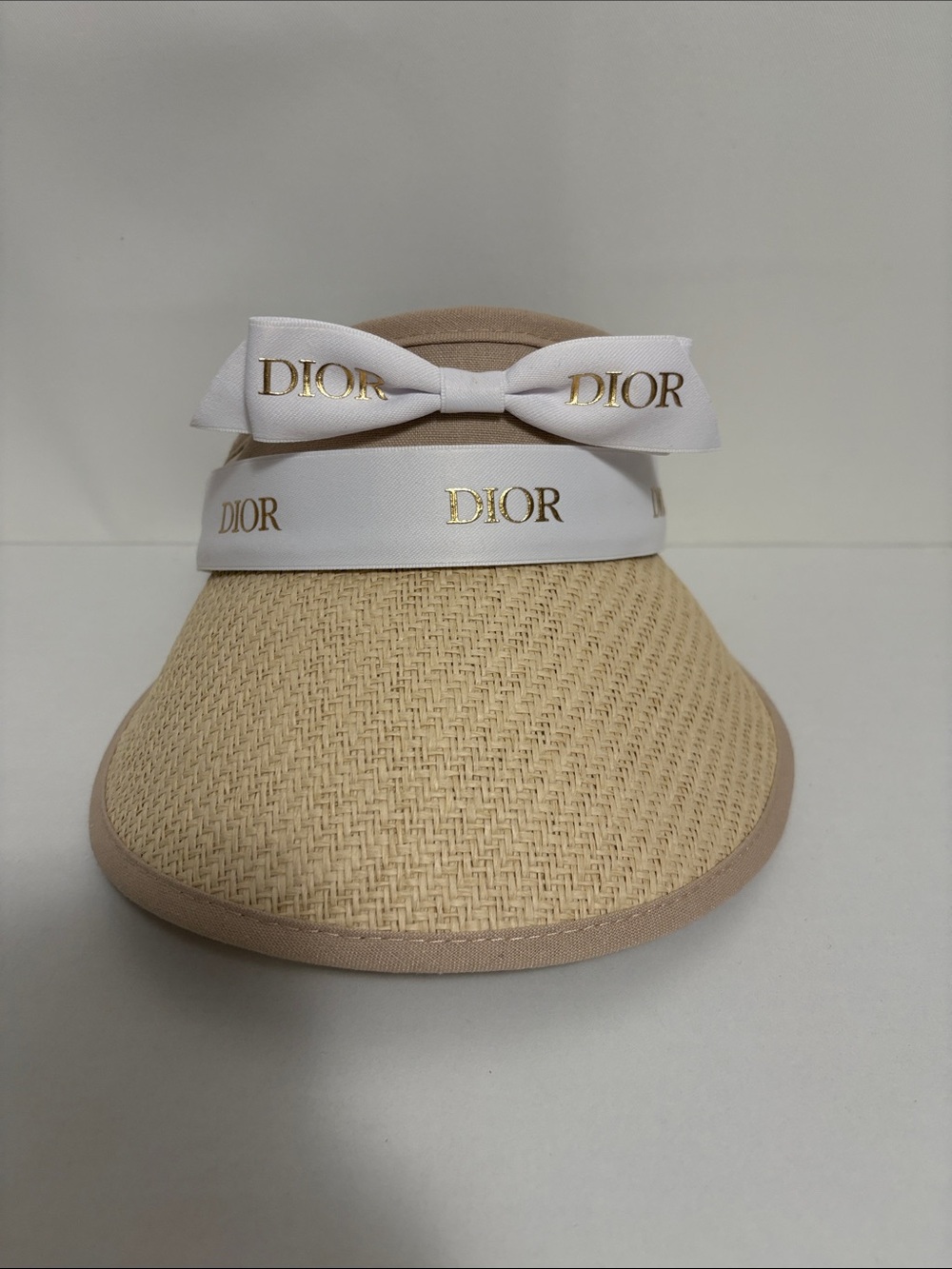 Dior Ribbon Beige Straw Visor